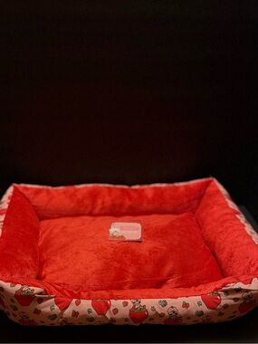 Plush Red Strawberry Print Pet Bed